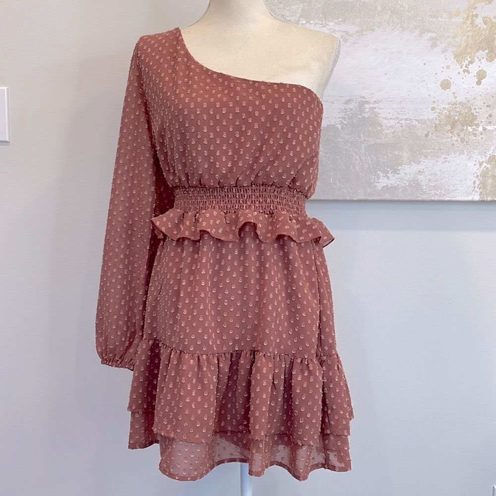 Altar’d State One Shoulder long sleeve dress (mauve)